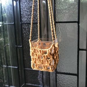 Boho, cottagecore, Upcycled Crocheted hanging jar